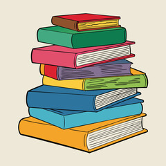 Stack of Books Colored Hand Drawn Illustration