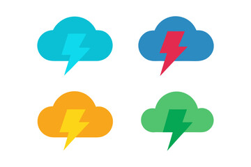 set of Cloud lightning vector silhouette illustration isolated on white background
