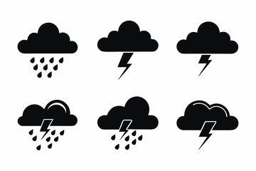 set of Cloud lightning icon  vector silhouette illustration isolated on white background