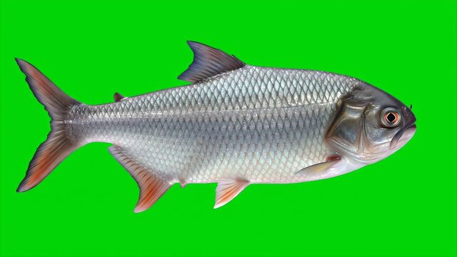 Realistic 3D Animation of Pacu Fish Ikan Bawal Air Tawar Isolated on Green Screen for Production and CGI Colossoma Macropomum Species