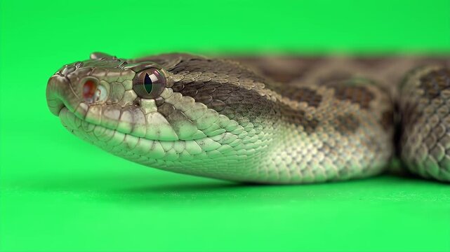 Realistic 3D Animation of Puff Adder Isolated on Green Screen in Detailed Close Up View
