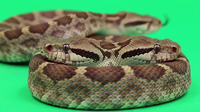 Realistic 3D Gaboon Viper Bitis Gabonica Isolated on Green Screen for Production