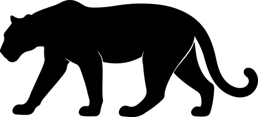 Powerful black panther walking majestic silhouette against a white background, wildlife animal silhouette