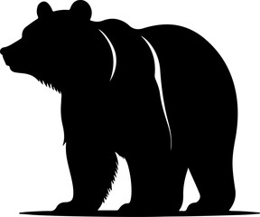 Fototapeta premium Powerful grizzly bear standing proudly in a stark black silhouette against a white background
