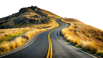 Winding Road Through Golden Hills on Transparent Background