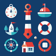 Nautical Icons Collection Flat Design Style Graphic Elements for Web and Print