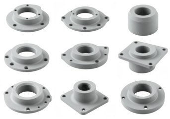 Collection of various white ceramic pipe fittings and connectors isolated on transparent background