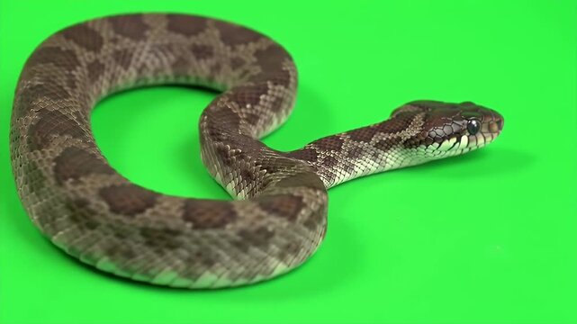 Realistic Dragon Snake Xenodermus Javanicus Isolated on Green Screen with Brown and Black Scales 3D Render