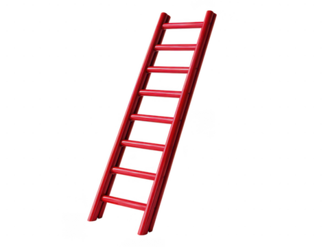 Shiny Red Ladder Reaching Upwards isolated on a transparent background climbing ascending
