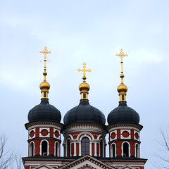 Obraz premium Russian Orthodox Church towers with three domes and crosses
