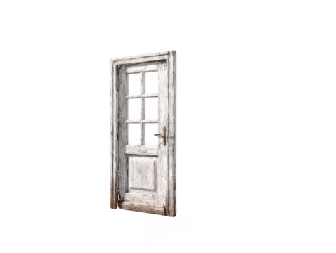 Weathered Wooden Door With Paned Window isolated on a transparent background vintage