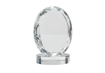 Elegant oval shaped crystal award trophy with faceted edges and clear base isolated on transparent background