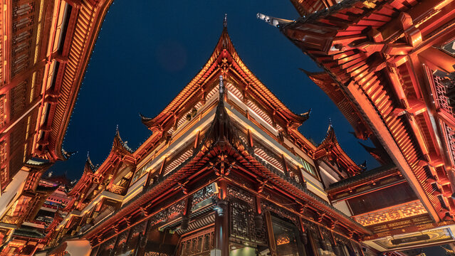 Traditional Architecture of Yu Garden and City God Chenghuang Temple in Old Town Shanghai, China