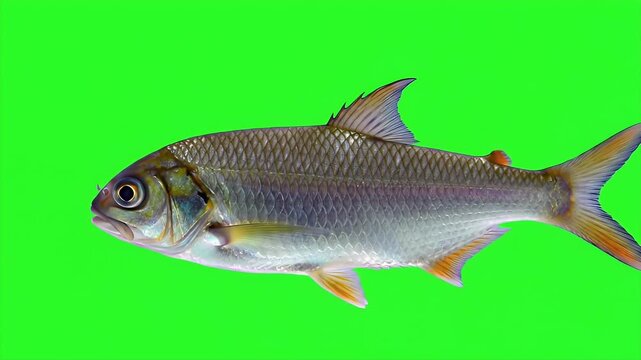 3D Animation of Honey Gourami Fish Isolated on Green Screen a Wildlife Depiction of Trichogaster Chuna for Aquarium or Educational Content Creation