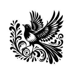 Obraz premium A black bird with ornate swirls in flight