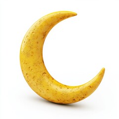 Yellow Crescent Moon Decoration with Textured Surface Against a White Background