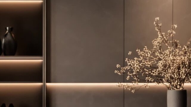 Minimalist Modern Interior with Marble Console, Ambient Shelf Lighting, and Stylish Vases &ndash; Luxury Contemporary Wall Decor Inspiration

