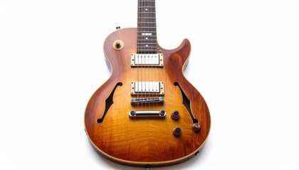 Naklejka premium Hollow Body Electric Guitar with F-Holes and Sunburst Finish on White Background
