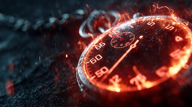 Fiery speedometer ignites the night with intense red glow and blurry motion