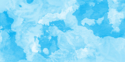 The texture resembles a gentle blending of watercolors with smooth transitions, Abstract watercolor design with a soft sky blue color palette dominated by shades of blue.