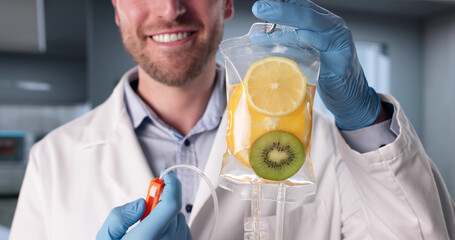 Male Doctor Administers Vitamin IV Therapy Treatment