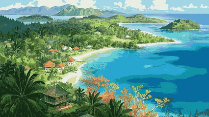 Emerald Atoll The most beautiful island isolated watercolor vector illustration svg © Arun168