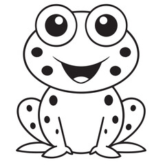 Obraz premium Happy Green Cartoon Frog Sitting with Big Eyes and Spots on White Background