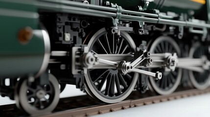 Fototapeta premium Detailed Close-up of a Vintage Steam Locomotive's Wheels and Mechanisms