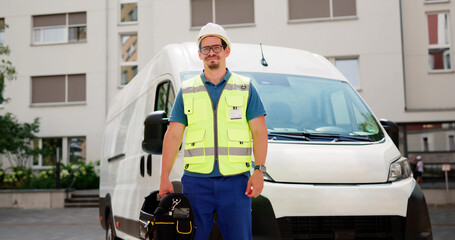 Hard Hat Electrician Delivering Exceptional Service With A Smile