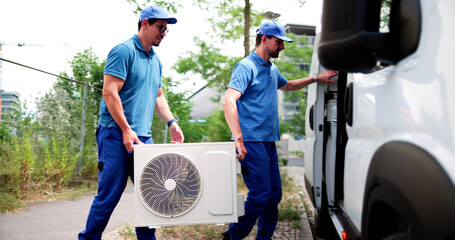 Certified Commercial HVAC Technician Checks Air Conditioner Installation