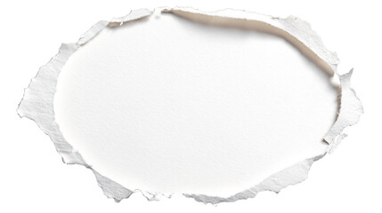 Blank white torn paper with a ripped edge, oval shape for text or design. Isolated on transparent background, png 