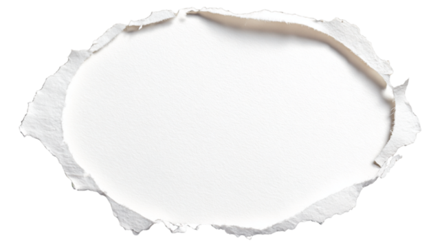 Blank white torn paper with a ripped edge, oval shape for text or design. Isolated on transparent background, png 