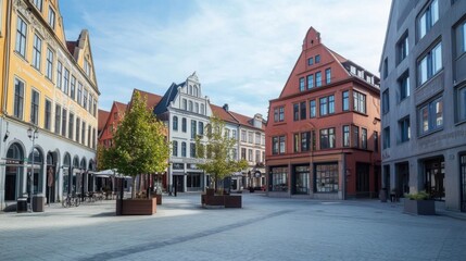 Fototapeta premium Charming European Town Square in Morning Light.
