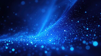 Abstract design with glowing particles in deep blue tones.