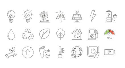 Energy Efficiency Line Editable Icons set. Vector illustration in modern thin line style of ecology related icons: energy saving light bulb, sustainability, electricity, 