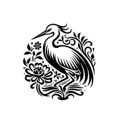 Obraz premium An ornate crane stands amidst decorative floral elements