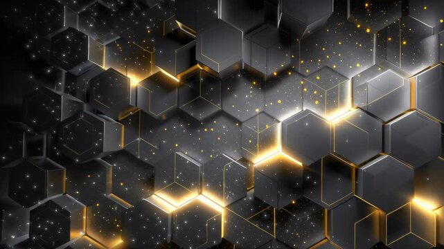 A futuristic abstract background with dark gray and yellow hexagons, abstract technology concept