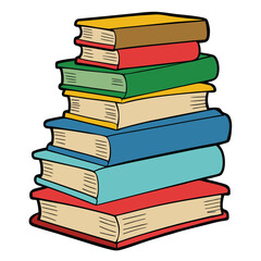 Stack of Books Colored Hand Drawn Illustration