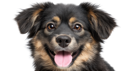 Happy isolated dog on transparent background with tongue out and fluffy fur