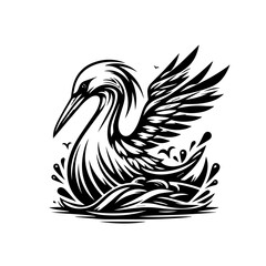 Fototapeta premium A graceful swan glides through splashing water