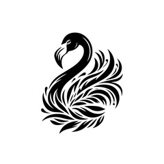 Obraz premium An elegant black flamingo with ornate feathers, isolated on white