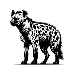 Obraz premium A spotted hyena stands alert on a plain white background