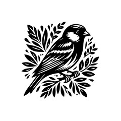 Obraz premium A stylized bird perched on a branch with leaves