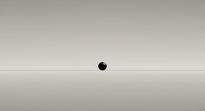 Minimalist black sphere balanced on thin line, representing precision, focus, and stability in abstract design