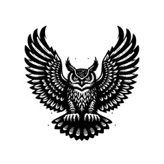 An owl with its wings spread wide in flight