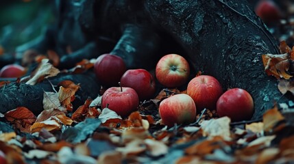 Autumn Apples at Tree Base.