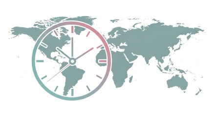 World map with clock showing global time zones