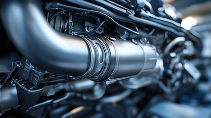 Close-up of a Sleek, Modern Engine's Exhaust System