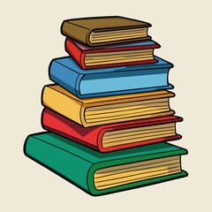 Stack of Books Colored Hand Drawn Illustration