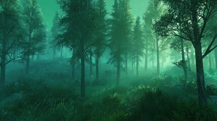 Obraz premium Misty green forest scene
